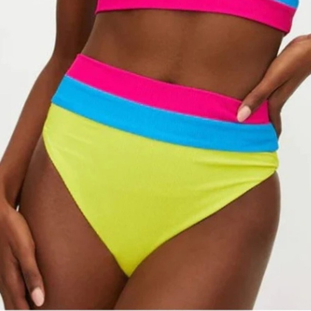 New! Beach Riot Heidi Retro Bright Color Block Ribbed Bikini Bottom 24872